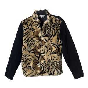 Annalese Womens Vintage Leopard Faux Fur Lightweight Full Zip Jacket Size Medium